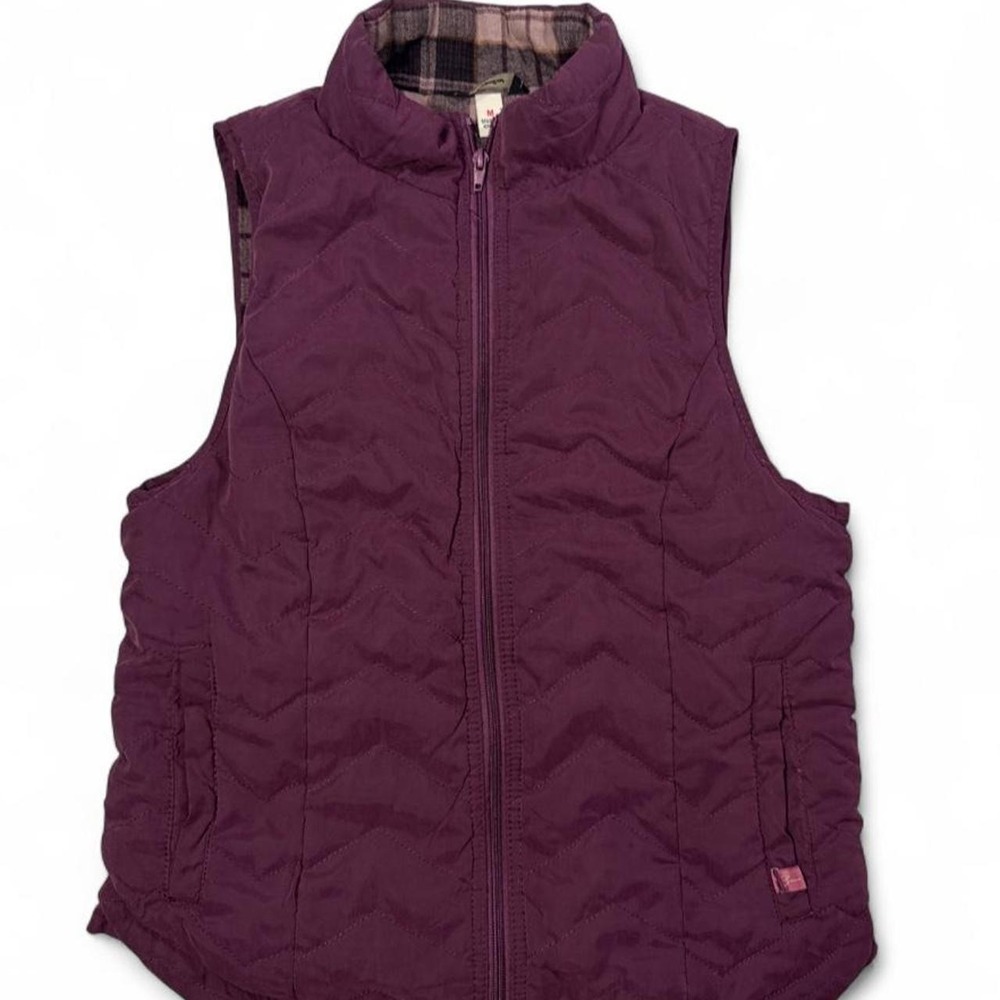 Squeeze Quilted Puffer Vest Plum Purple Plaid Lined Zip Front Size Medium